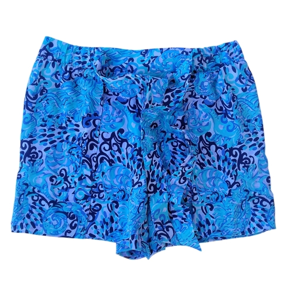 Lilly Pulitzer Blue Mylee Print Tie Front Shorts Breezy Beachy Style Size 2 - Picture 4 of 11